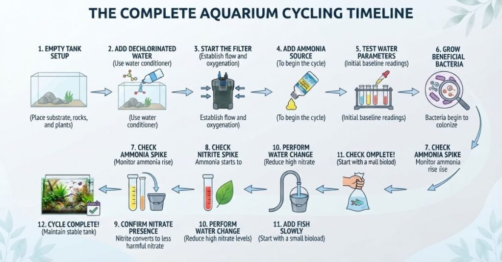 Comparison of freshwater aquarium types and their typical cycling time for beginners.